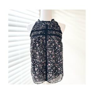 Anthropologie Black and Pink Floral Blouse